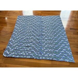 Handmade Crochet Throw Chunky Chenille Blue Green Lavender White Variegated